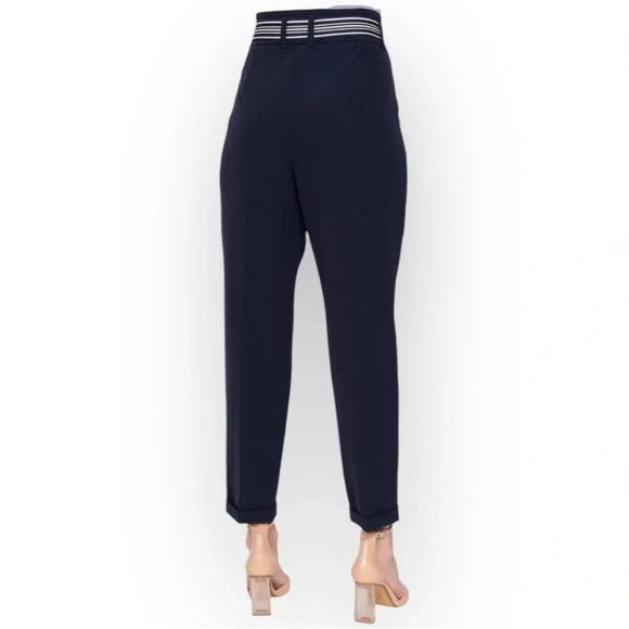 Riani Navy Blue Pleated & Cuffed Trousers 8 - Picture 2 of 7